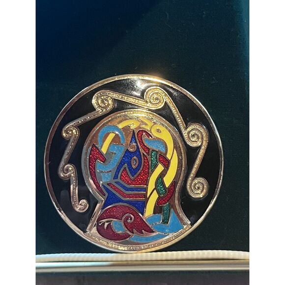 Vintage Tara Ware Book of Kells Brooch ~1.75" Copper Champleve Enamel - Picture 1 of 4
